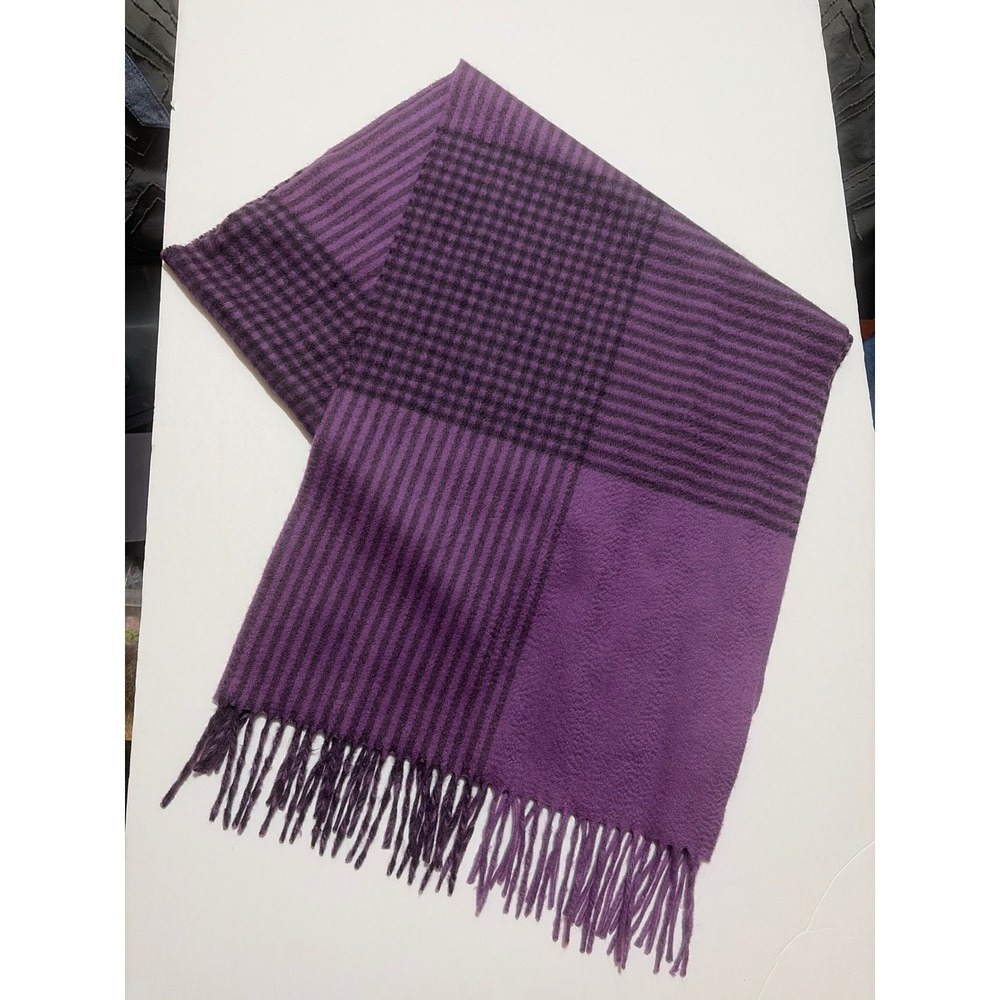 Loro Piana Purple Plaid Cashmere Scarf Shawl Fringe 13x70 Minor Pin-Holes